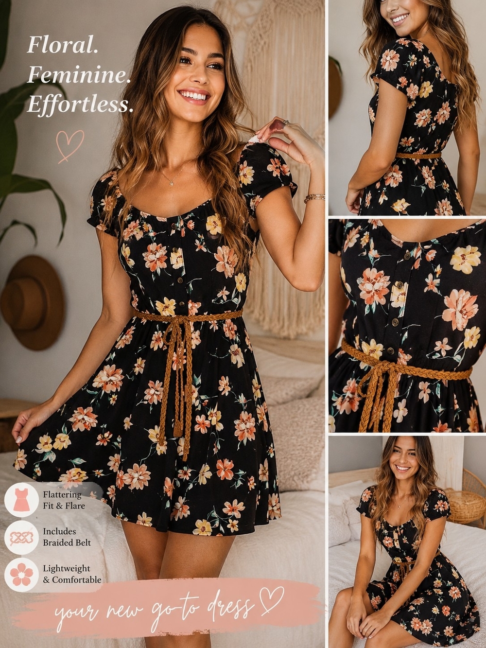 🔥 No Boundaries Floral Dress w/ Braided Belt – XS🔥